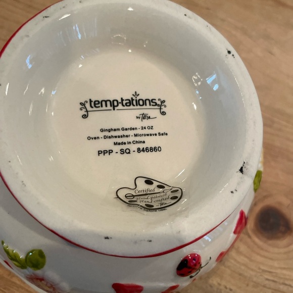 NWOT Set of 2 Temp-tations Red White Floral Gingham ladybug scalloped bowls 24oz - Picture 7 of 9